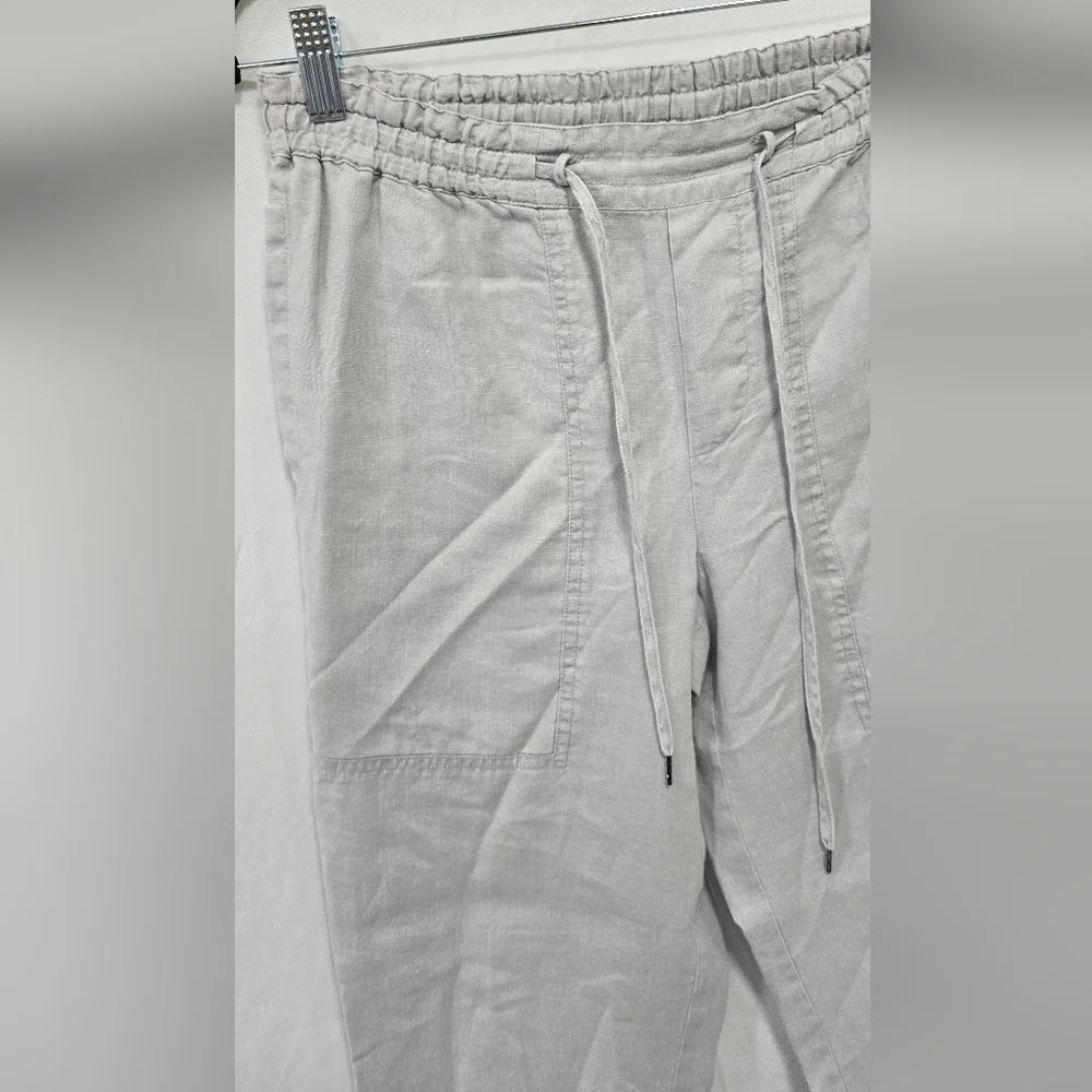 Vince women S cropped linen‎ pants gray pull on travel beach drawstring festival
